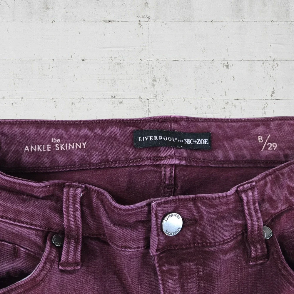 Liverpool Nic and Zoe Black Cherry Red Mid Rise Crop Ankle Skinny Jeans Size 8
